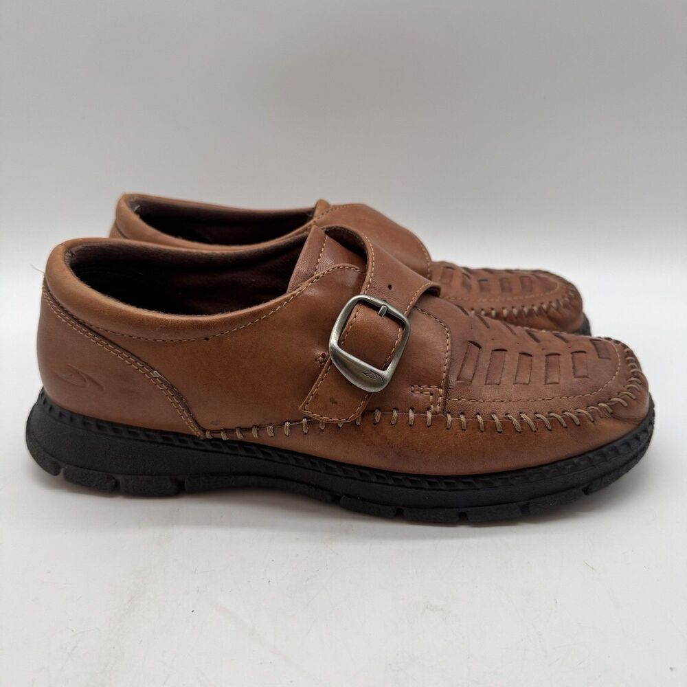 Dr. Scholl's Bridle Woven Leather Monk Strap Loafers Women's 8 Brown Buckle Shoe
